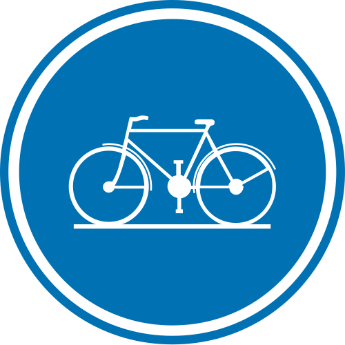 Panneau D7 belge : piste cyclable obligatoire, disque bleu avec un vélo blanc