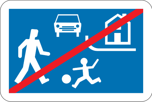 Panneau F12b belge : rectangle bleu annonçant la fin d'une zone résidentielle ou d'une zone de rencontre