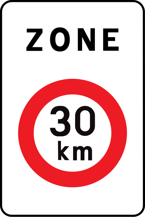 Panneau routier belge F4a, début de zone 30 (limitation à 30 km/h)